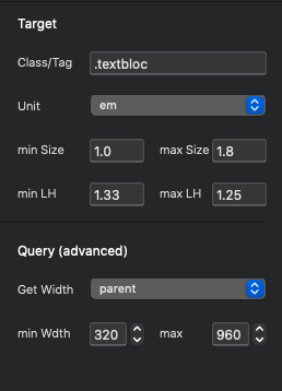 TextBloc Bric settings for Blocs Website Builder
